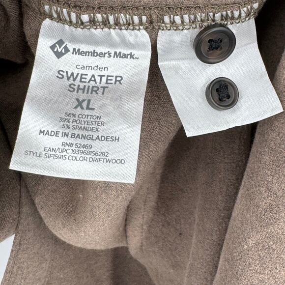 Member's Mark Camden sweater shirt men's XL button front long sleeve brown NEW - Picture 7 of 9